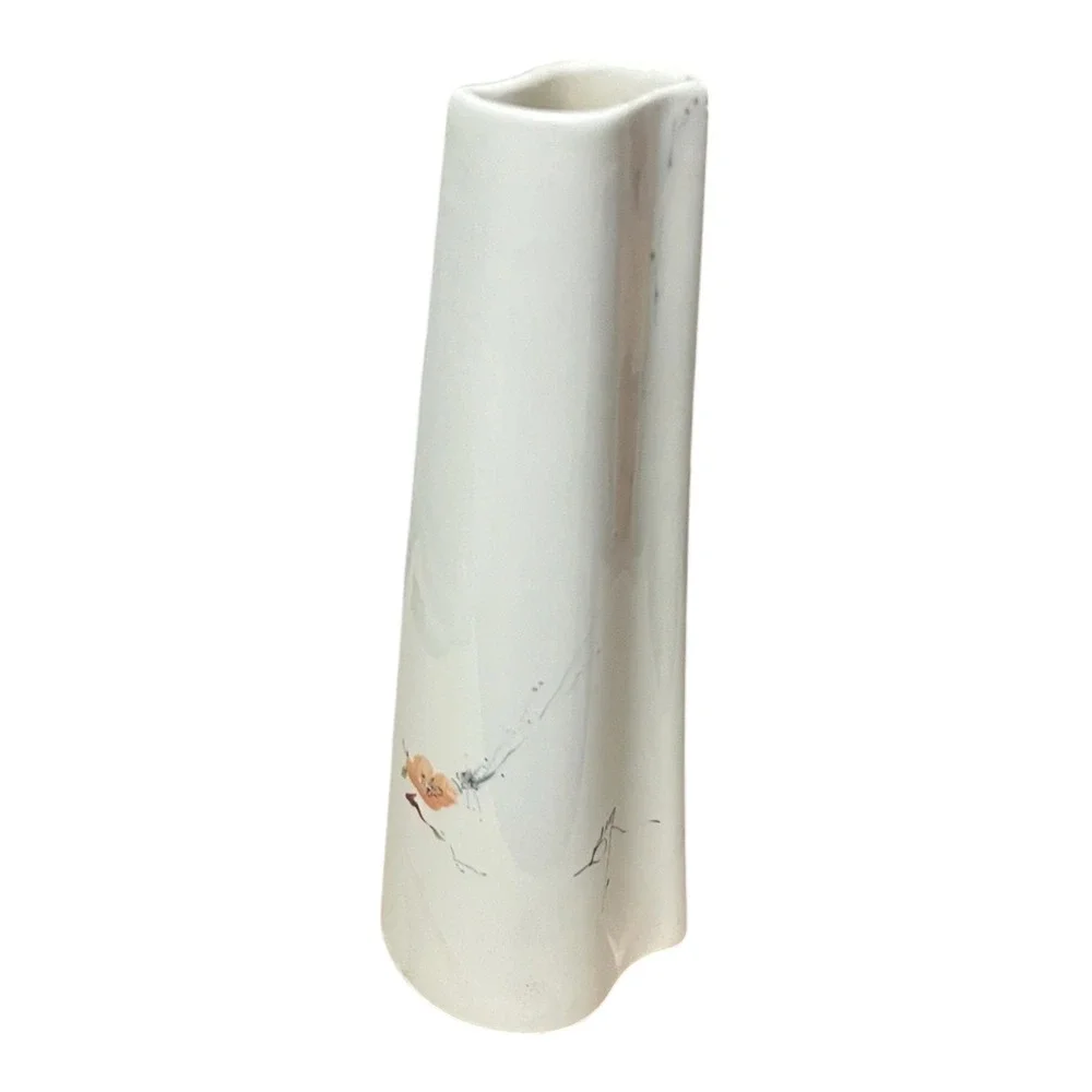 Baatz Ceramics USA Signed Original Bud Vase White‎ Floral Hand Painted 8.5 Inch
